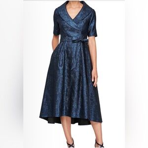 Alex Evenings 8157034 - Collared V-Neck Tea Length Formal Dress